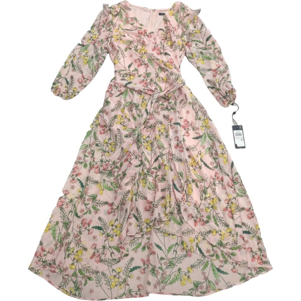 Tommy Hilfiger Floral Faux Wrap Dress Pink Cottagecore Maxi Boho Sz 6 NWT